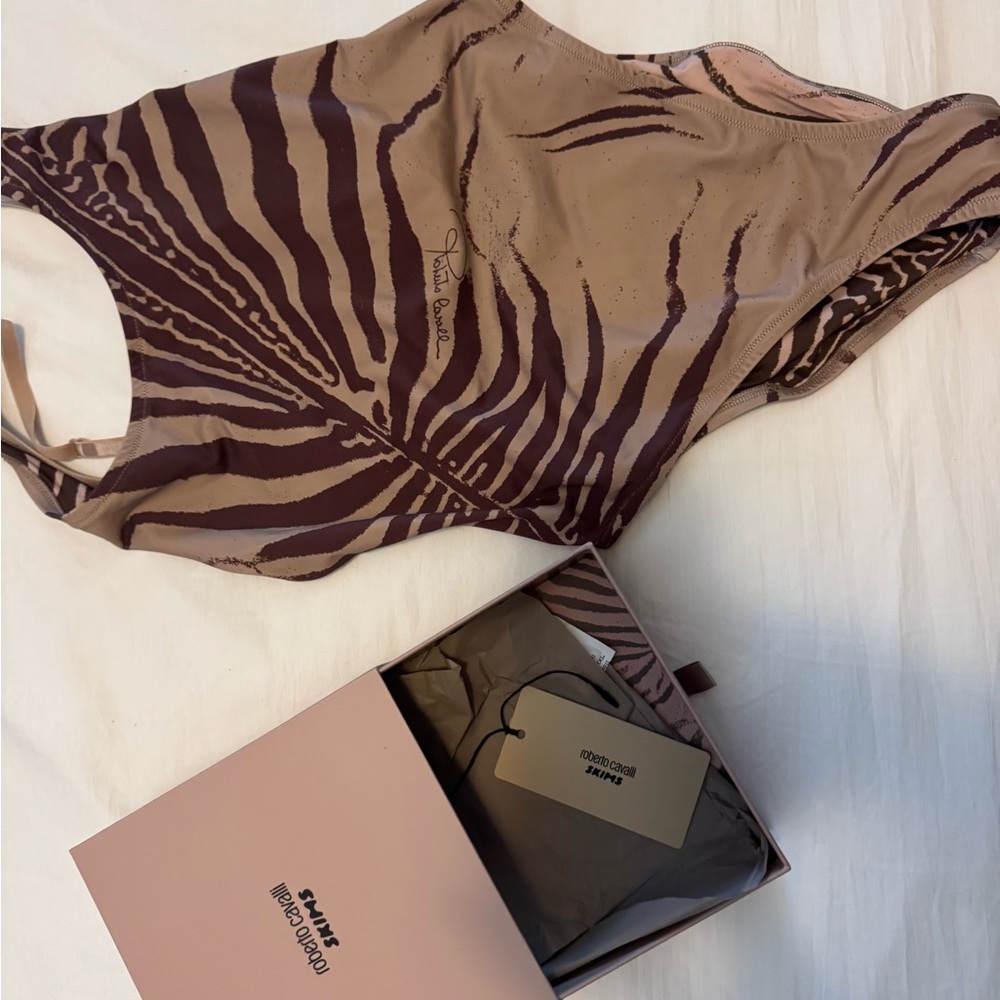 SKIMS Zebra Print One Piece Swimsuit - Brown and Tan